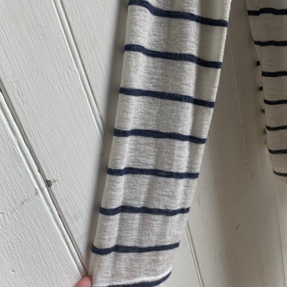 Velvet Graham & Spencer Coastal Blue White striped Open Cardigan Tie front - M - Picture 8 of 11